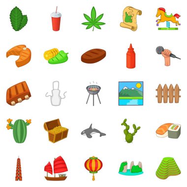 Turistik spot Icons set, karikatür tarzı