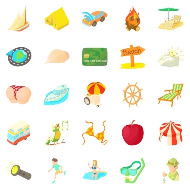 Güneşli Icons set, karikatür tarzı