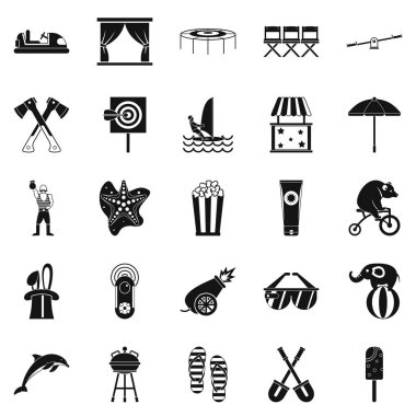 Uzun tatil Icons set, basit tarzı