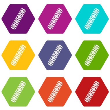 Renk altı yüzlü takı zincir Icon set