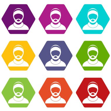 Renk altı yüzlü sakallı adam avatar Icon set