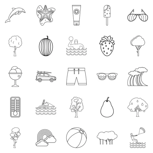 Conjunto de iconos de vacaciones de verano, estilo de esquema — Vector de stock