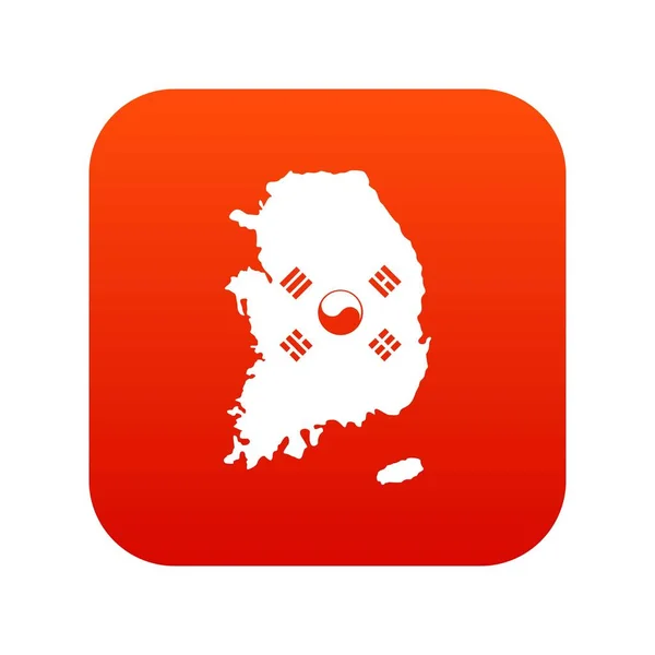 Mapa de Corea del Sur con icono de la bandera rojo digital — Archivo Imágenes Vectoriales