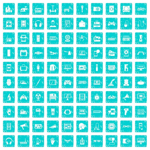 100 icônes de l'application de l'appareil définir grunge bleu — Image vectorielle
