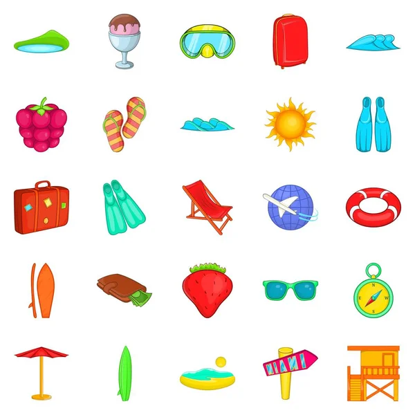 Conjunto de ícones de férias tropicais, estilo cartoon — Vetor de Stock