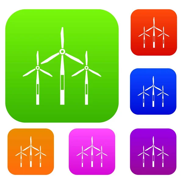 Turbinas geradoras de vento conjunto coleção de cores — Vetor de Stock