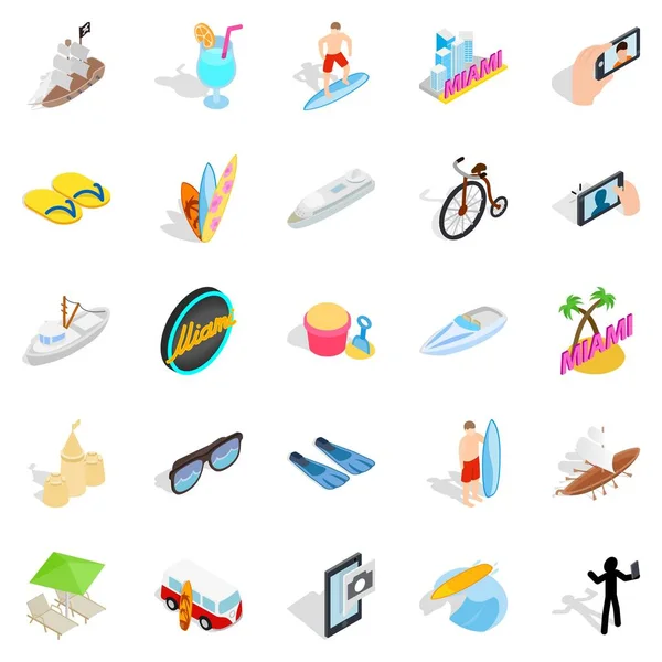 Tropikal resort Icons set, izometrik stili