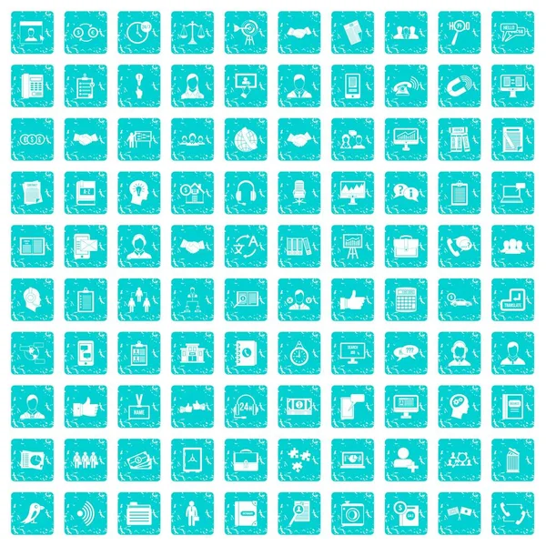 100 icônes de discussion bleu grunge — Image vectorielle