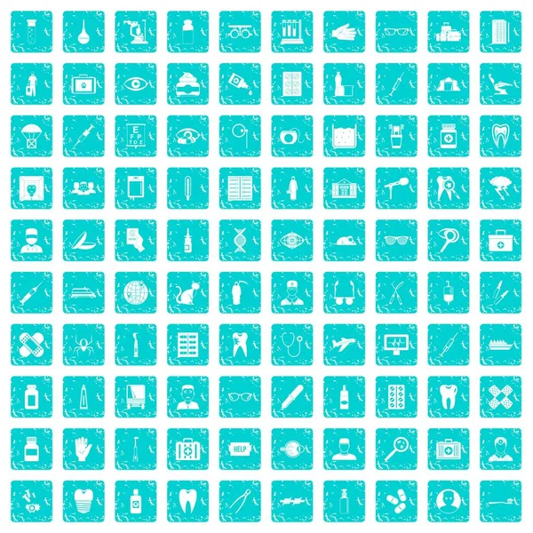 100 icônes médecin ensemble Grunge bleu — Image vectorielle