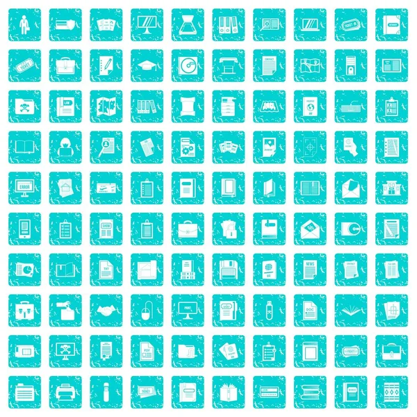 100 iconos de documento conjunto grunge azul — Vector de stock