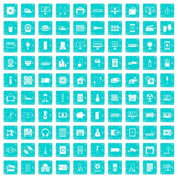 100 icônes électroménagers bleu grunge — Image vectorielle