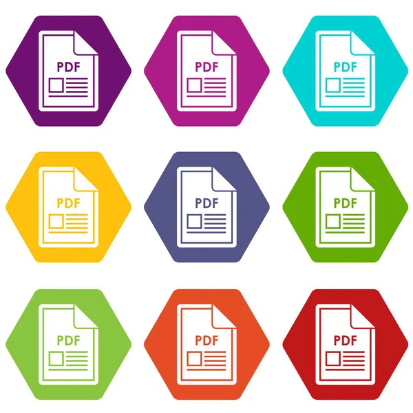 Archivo PDF icon set color hexahedron — Archivo Imágenes Vectoriales