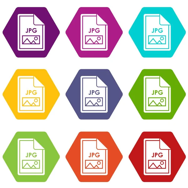 Renk altı yüzlü dosya Jpg Icon set — Stok Vektör