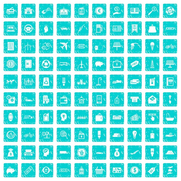 100 icônes de l'économie mis grunge bleu — Image vectorielle