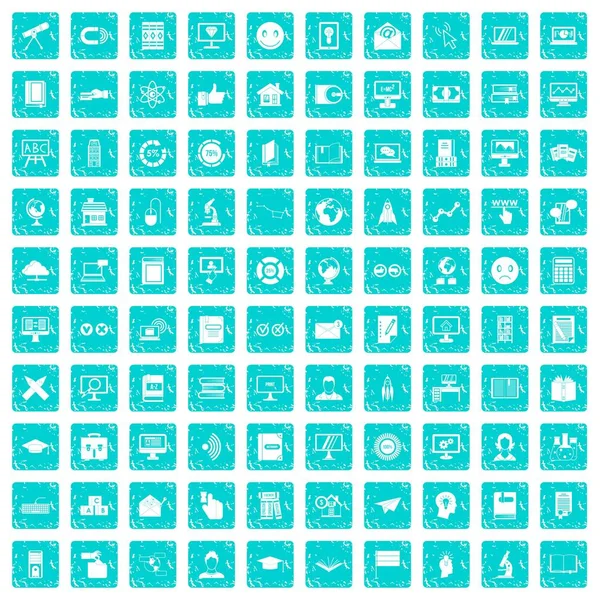 100 e-learning ikony Ustaw grunge niebieski — Wektor stockowy
