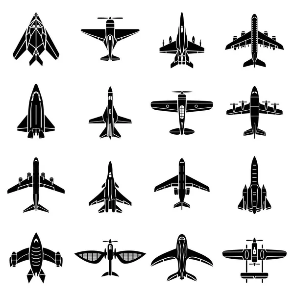 Flygplan ovanifrån ikoner set, enkel stil — Stock vektor