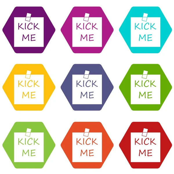 Inscriptie kick me pictogram set kleur hexahedron — Stockvector