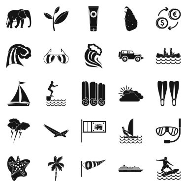 Kitesurfing Icons set, basit tarzı