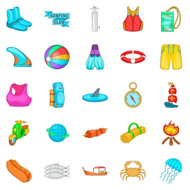 Yüzme giyim simgeler ayarla, tarzı çizgi film