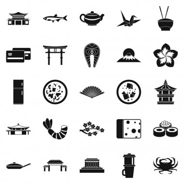 Suşi bar Icons set, basit tarzı