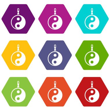 Renk altı yüzlü işareti yin yang Icon set