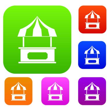 Mağaza kiosk çizgili tenteli renk koleksiyonu ayarla