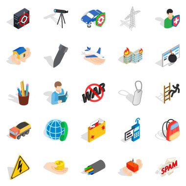 Büyük şehir hayatı Icons set, izometrik stili