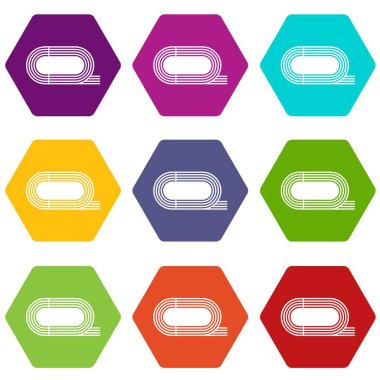 Renk altı yüzlü Atletizm Stadyumu Icon set