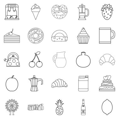 Kahve Icons set, anahat stili snack
