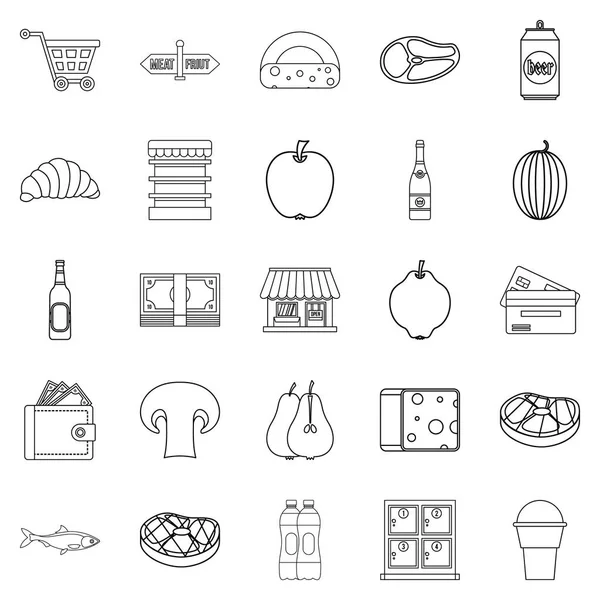 Ensemble d'icônes d'épicerie, style contour — Image vectorielle