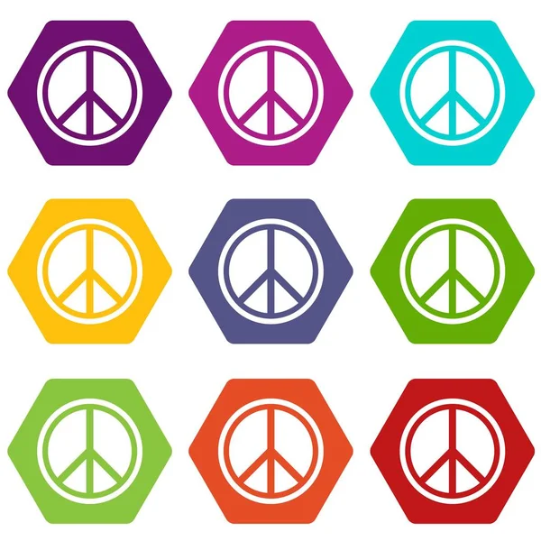 Sign Ikonuppsättning hippie fred färg hexahedron — Stock vektor