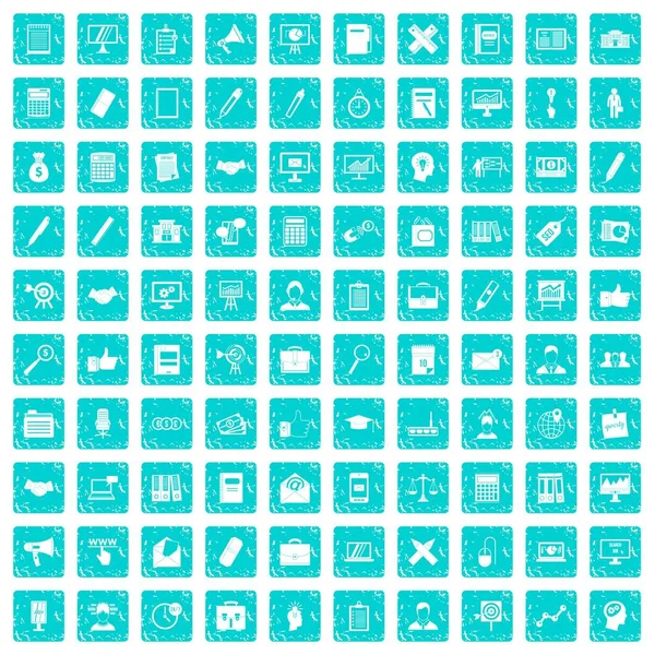 100 icônes de la finance bleu grunge — Image vectorielle