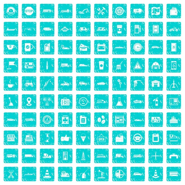 100 icônes de station-service bleu grunge — Image vectorielle