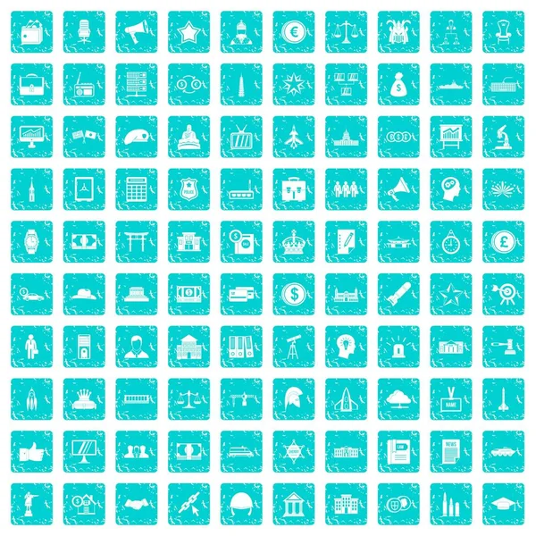 100 icônes gouvernementales bleu grunge — Image vectorielle