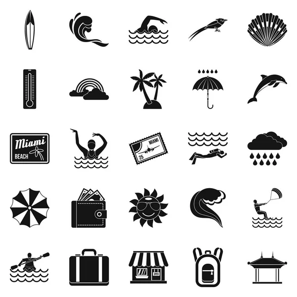 Szörfözés ikonok beállítása, egyszerű stílus — Stock Vector