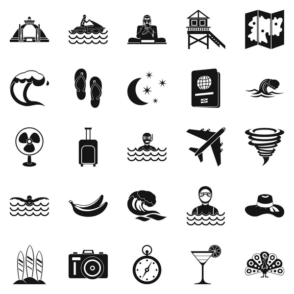 Okyanus Icons set basit tarzı dinlenmek — Stok Vektör