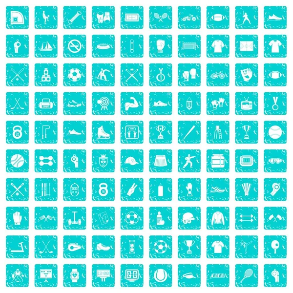 100 icônes athlète bleu grunge — Image vectorielle