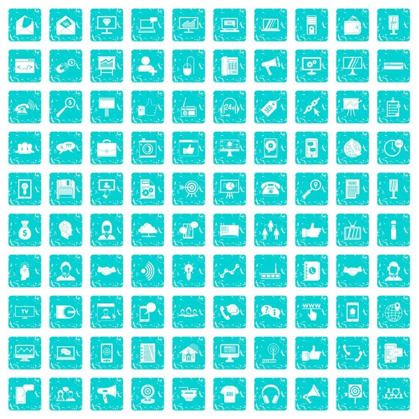 100 icônes du service d'assistance bleu grunge — Image vectorielle