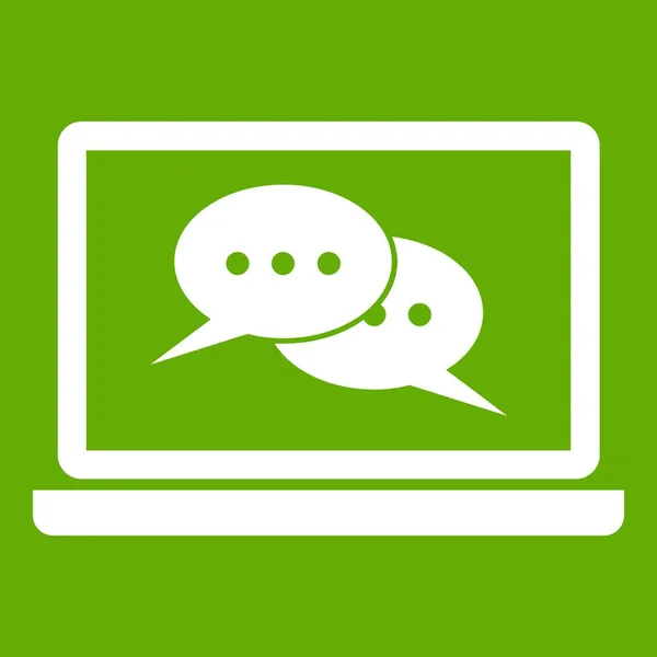 Speech bubbles on laptop screen icon green — Stock Vector