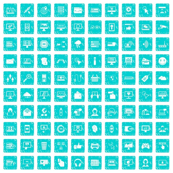 100 icônes internet bleu grunge — Image vectorielle