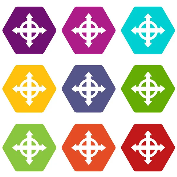 Setas ícone de destino definir hexaedro cor — Vetor de Stock