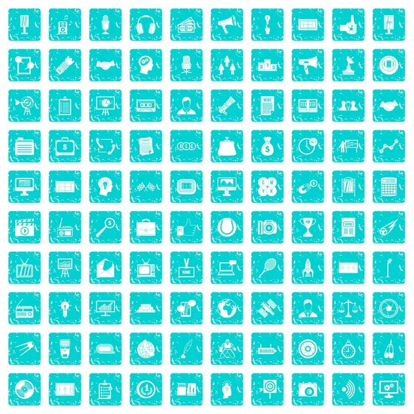 100 icônes média bleu grunge — Image vectorielle
