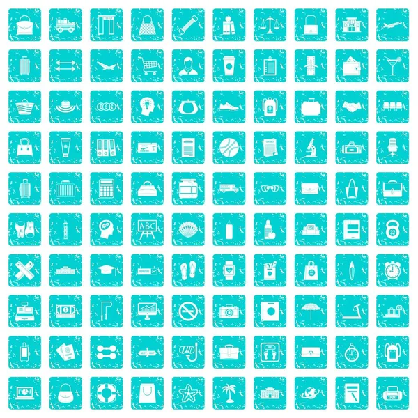 100 icônes sac ensemble grunge bleu — Image vectorielle