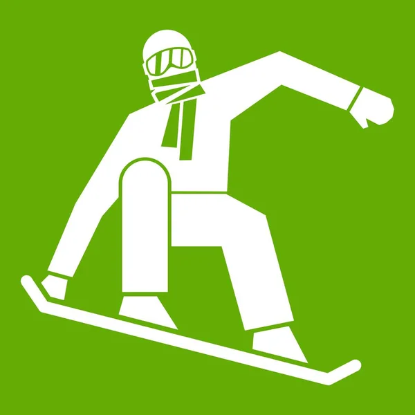 Snowboarder icono verde — Vector de stock