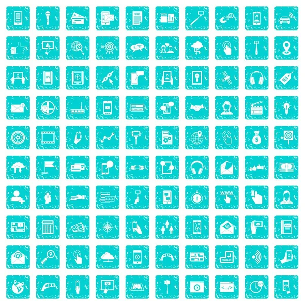 100 icônes mobiles bleu grunge — Image vectorielle