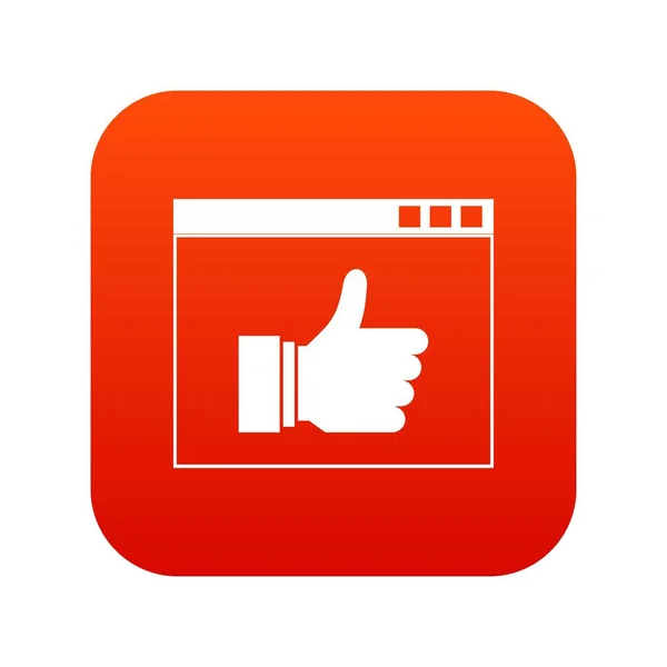 Mão com polegar no ícone do navegador vermelho digital — Vetor de Stock