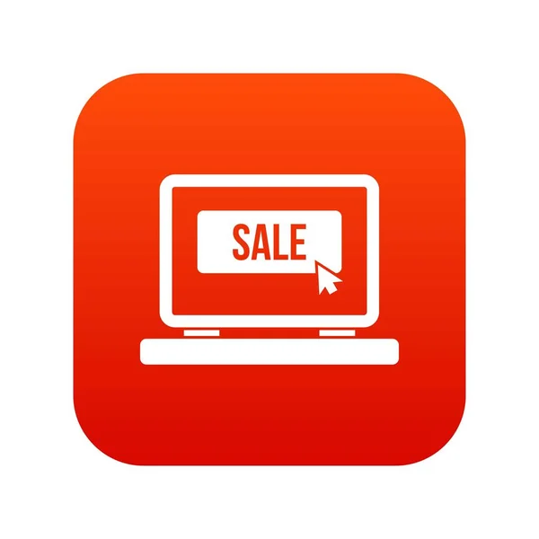 Venda de botão no ícone do laptop vermelho digital — Vetor de Stock