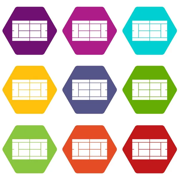 Тенісний корт набір кольорових шестигранників — стоковий вектор