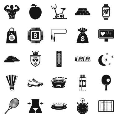 Çim Tenisi Icons set, basit tarzı