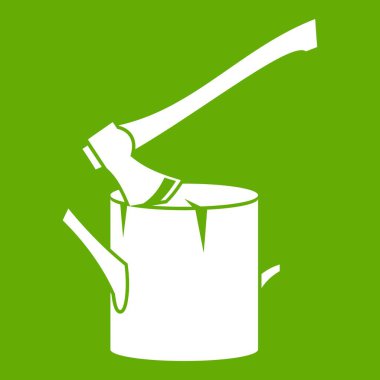 Balta bir ağaç güdük simgesinde yeşil sıkışmış